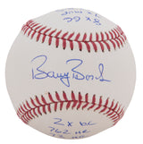 Barry Bonds Signed And Multi-Inscribed With Career Highlights Official MLB Baseball - Limited Edition of 25